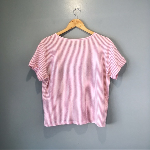 Zara Pink Semi-Sheer Striped Graphic Print Tee - Picture 5 of 7